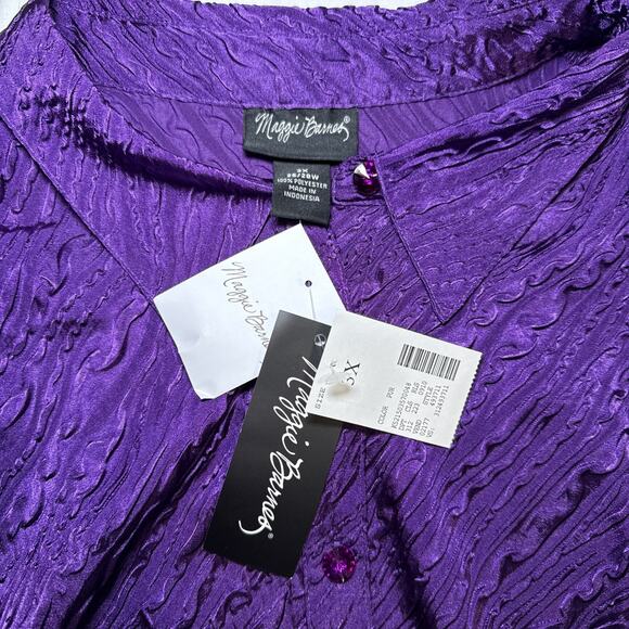 Maggie Barnes 3X Button Front Blouse Purple Textured Crinkle Career Office NWT - Picture 3 of 13